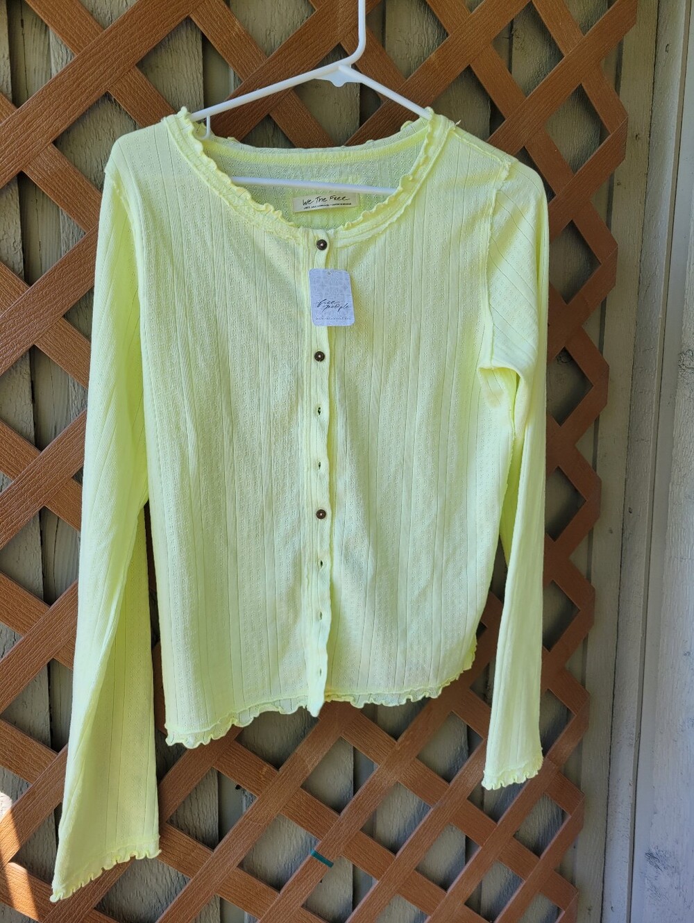 We The Free Penny Pointelle Cardi in Tender Yellow Size Large